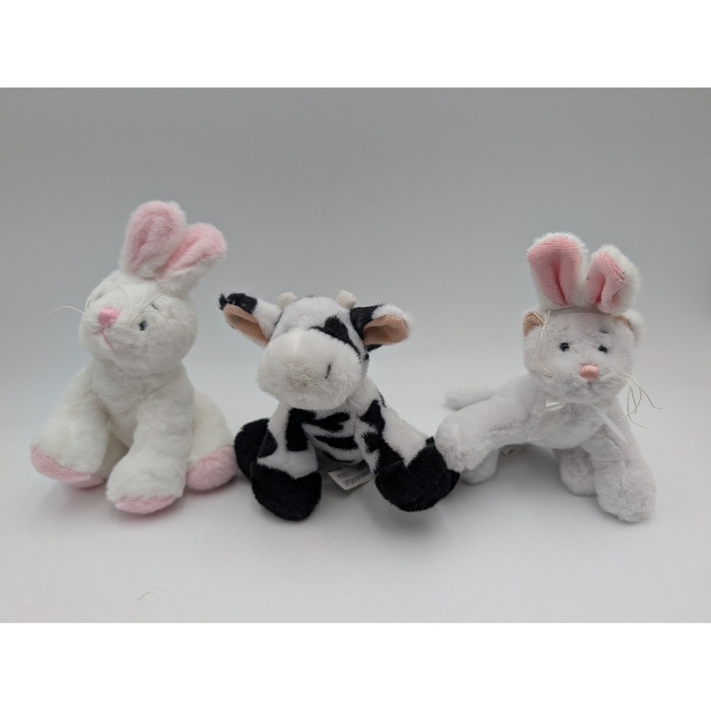 Ganz Soft Spots Cow Rabbit Cat Pal Plush‎ Lot White Black Farm Animal